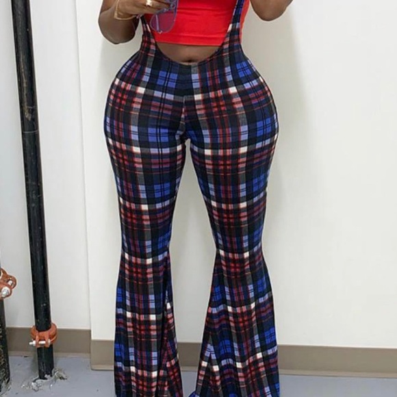 Checkered Flare Leg Overalls/Jumpsuit - Picture 1 of 5